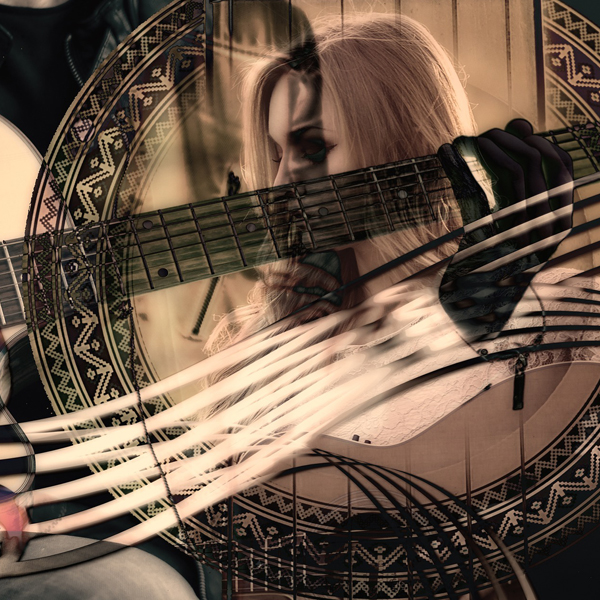 Graphic of a guitar and singer in the background